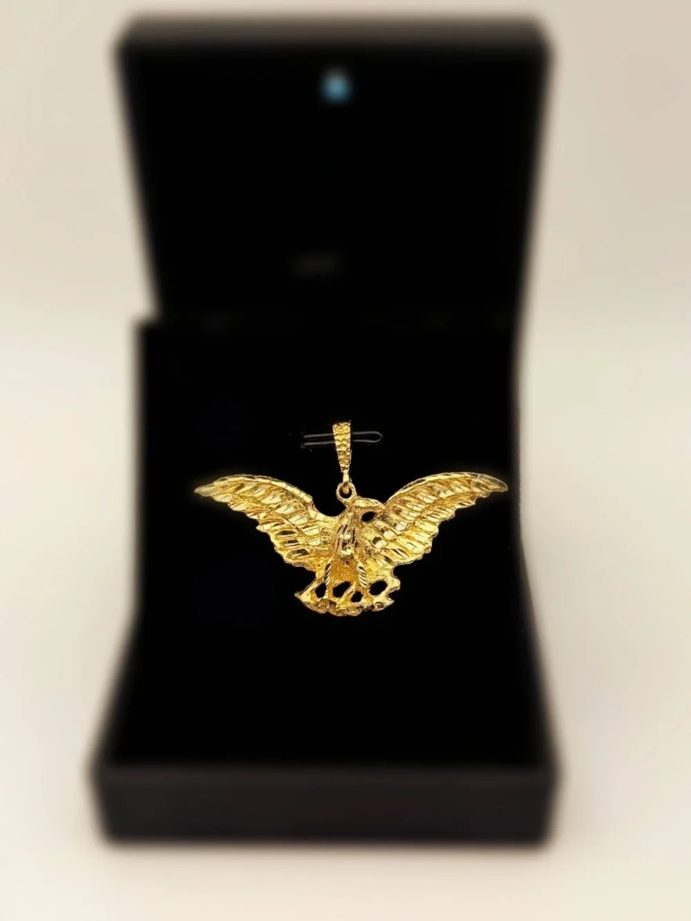 14k Yellow Gold Flying American Eagle Bird Diamond Cut Charm Pendant Handmade